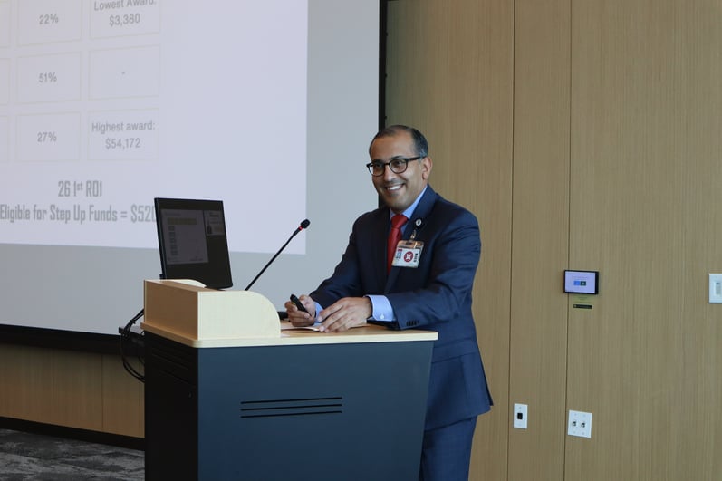 Department of Medicine Chair Vineet Chopra, MD, MSc, speaking to a crowd on April 23, 2024.