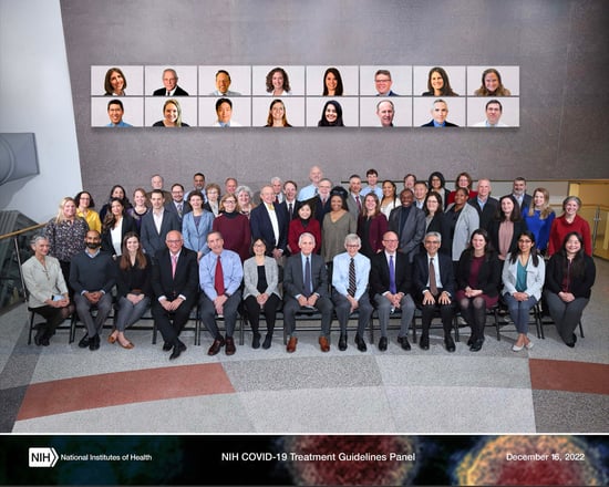 A group photo of health professionals in the NIH COVID-19 Treatment Guidelines Panel.